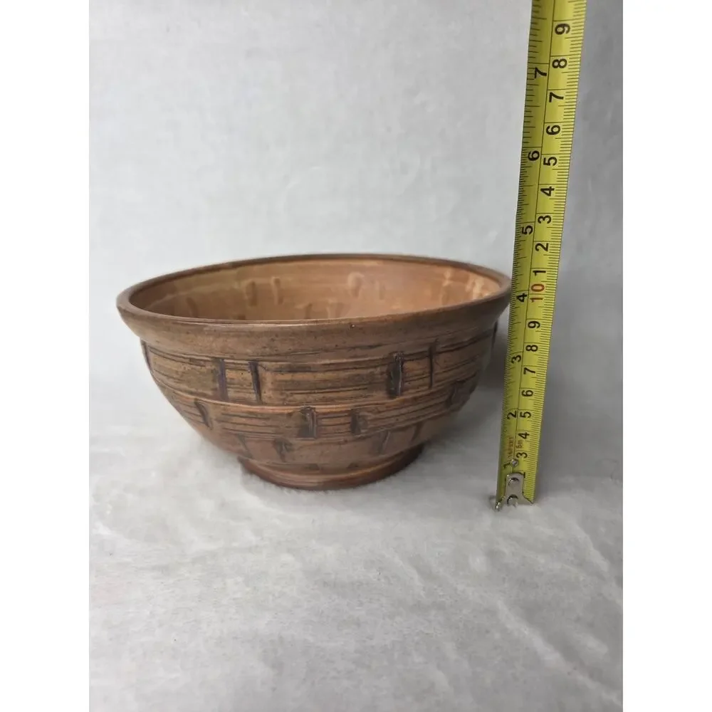 Studio Art Ceramic Basket Weave Look Bowl Shades Of Brown Marked